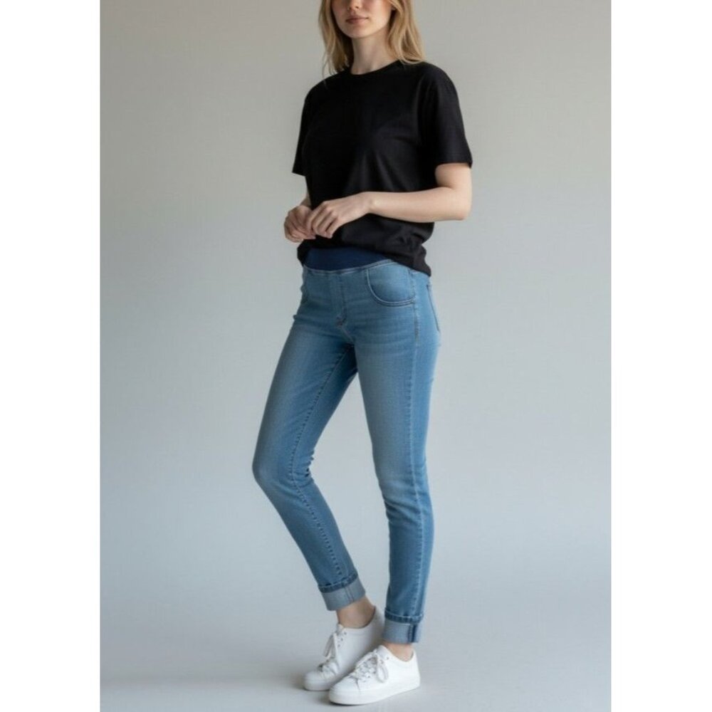 Free People W24 Light Wash Skinny Fit Denim Jeggings With Faux Pockets & Stitch